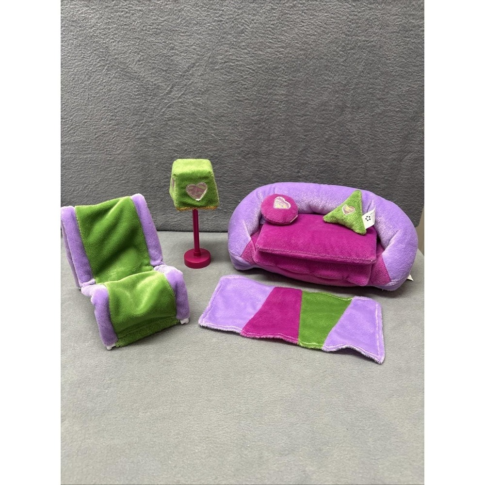 Meritus Dollhouse Plush Furniture 90s Vintage Purple Green Barbie Sofa Lamp Set